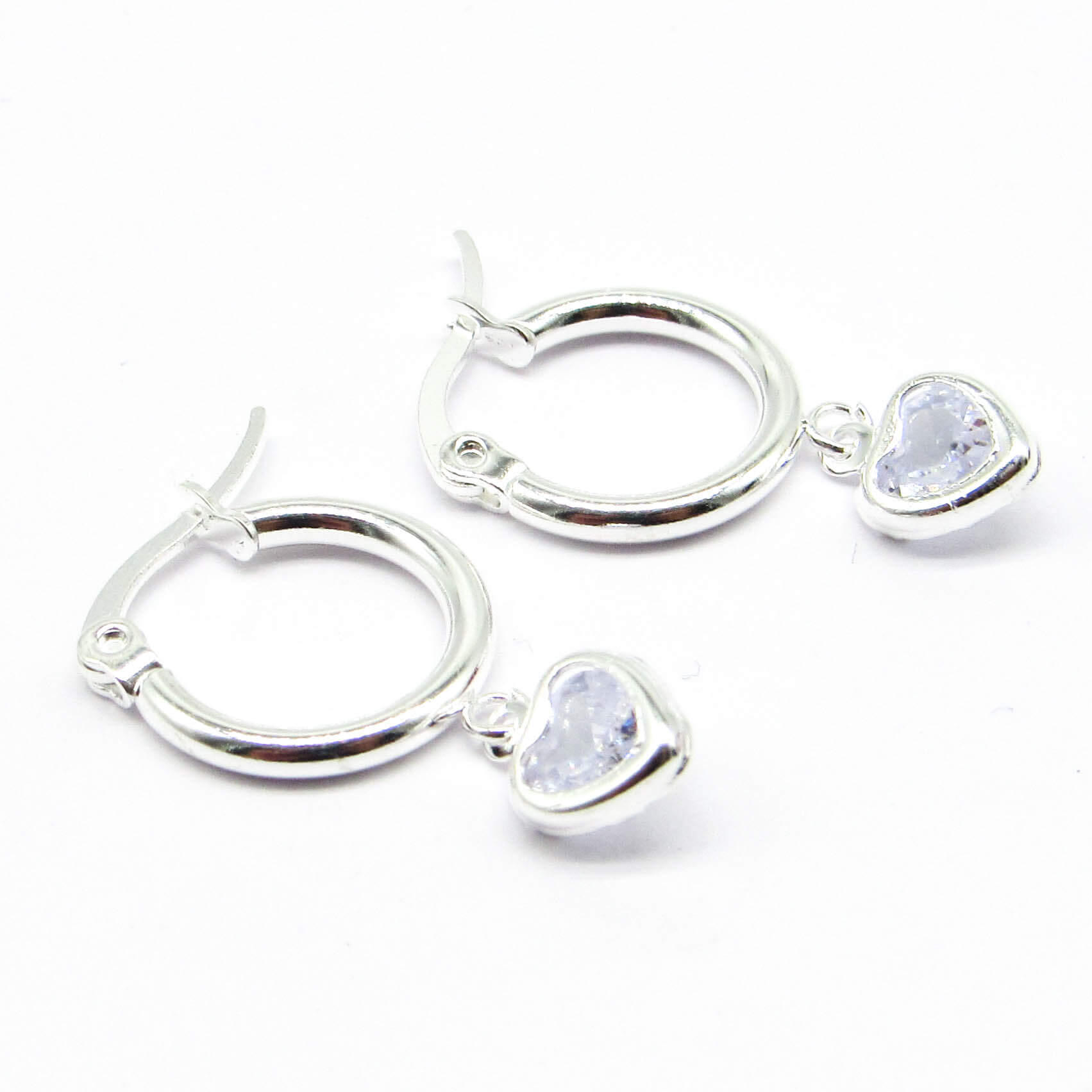 AROS ARGOLLA 13MM CORAZON PIEDRA COLGANTE /ACERO BLANCO