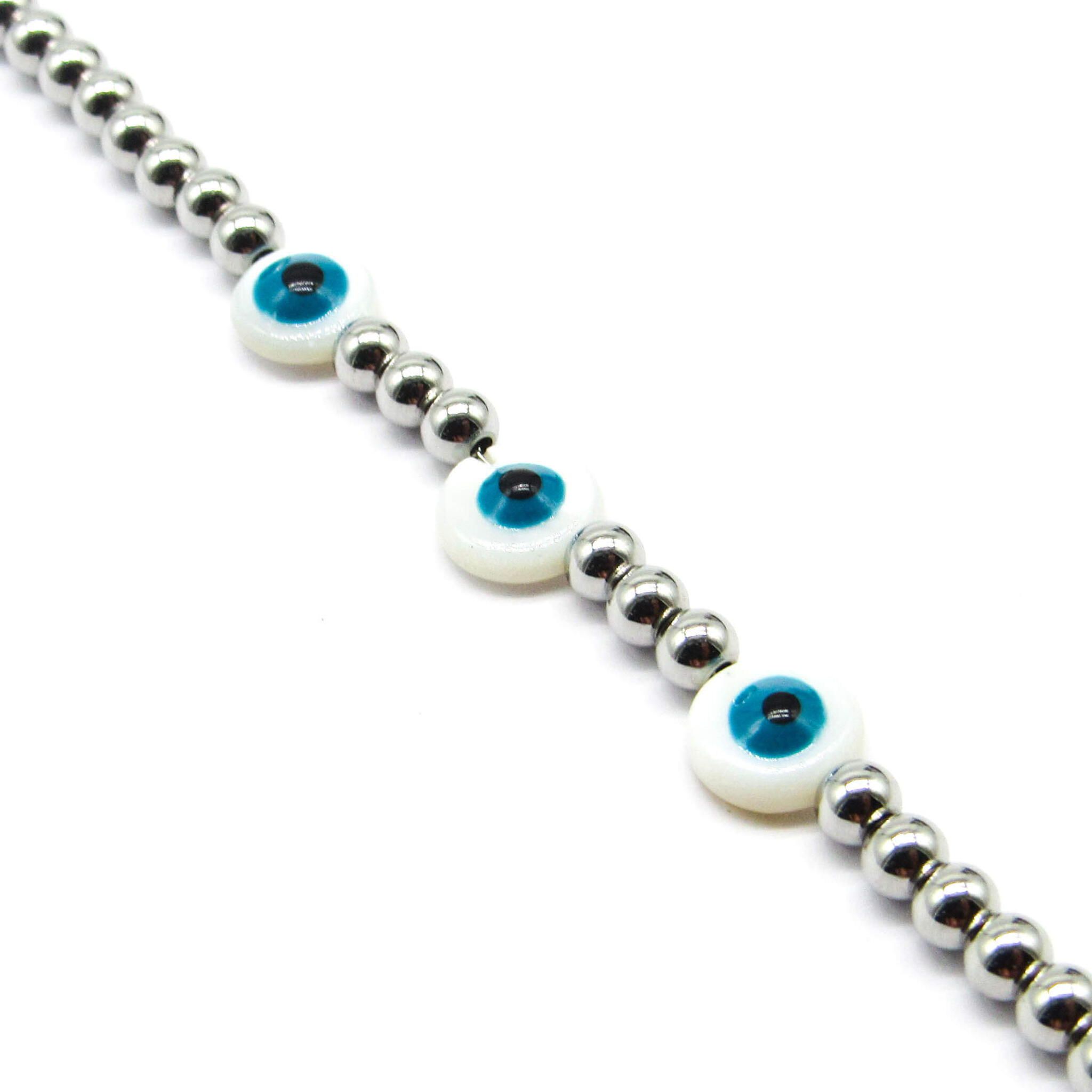 PULSERA BOLAS OJOS *3 19CM /ACERO 